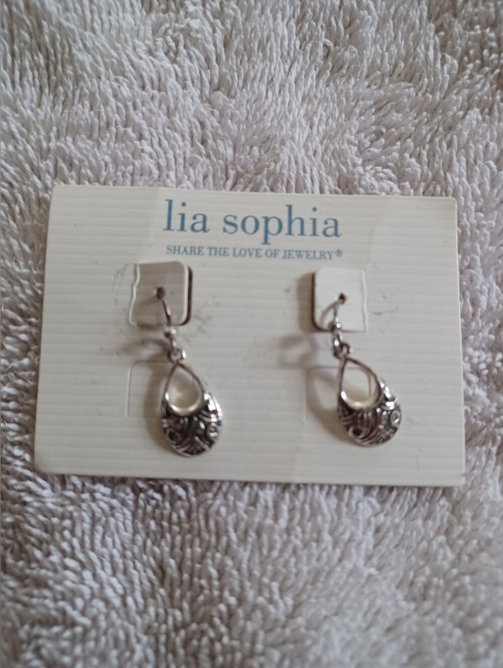 Retired Lia Sophia Silver Filigree Teardrop Dangle Earrings
